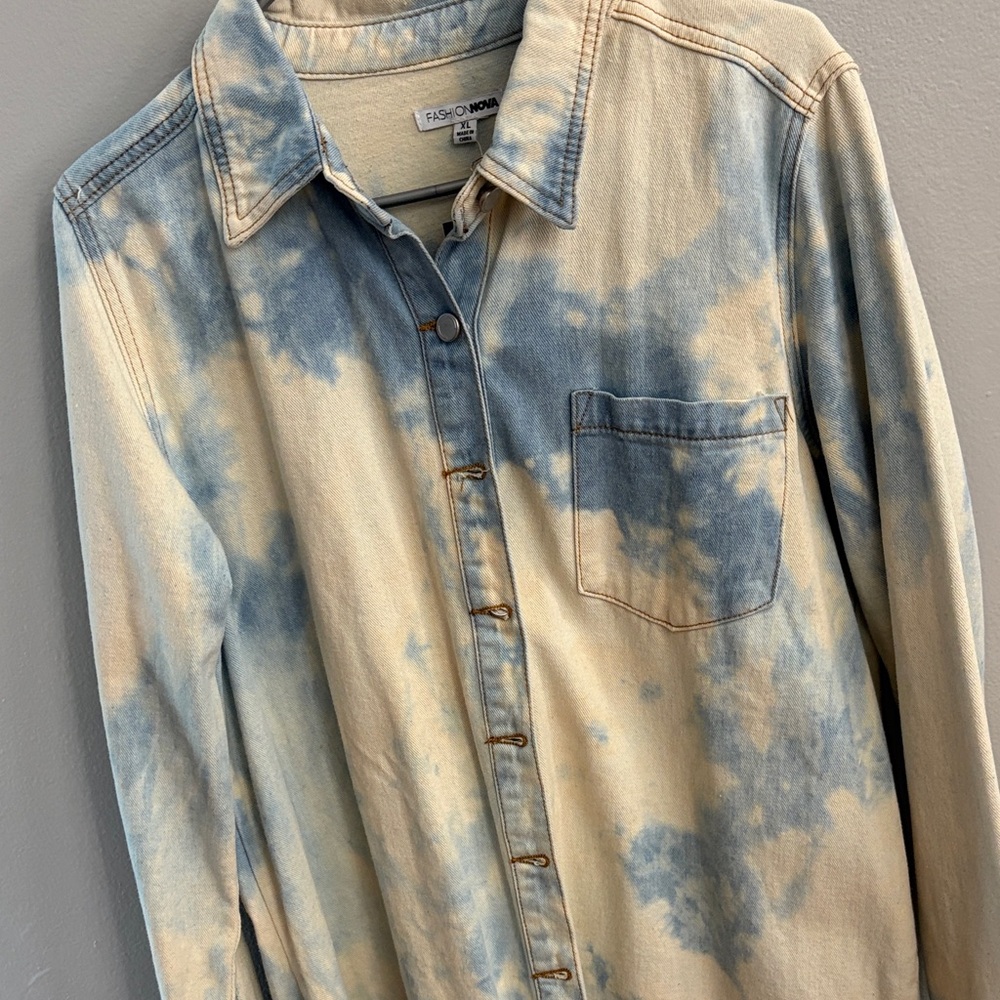 Fashion Nova Blue and Cream Jean Jacket